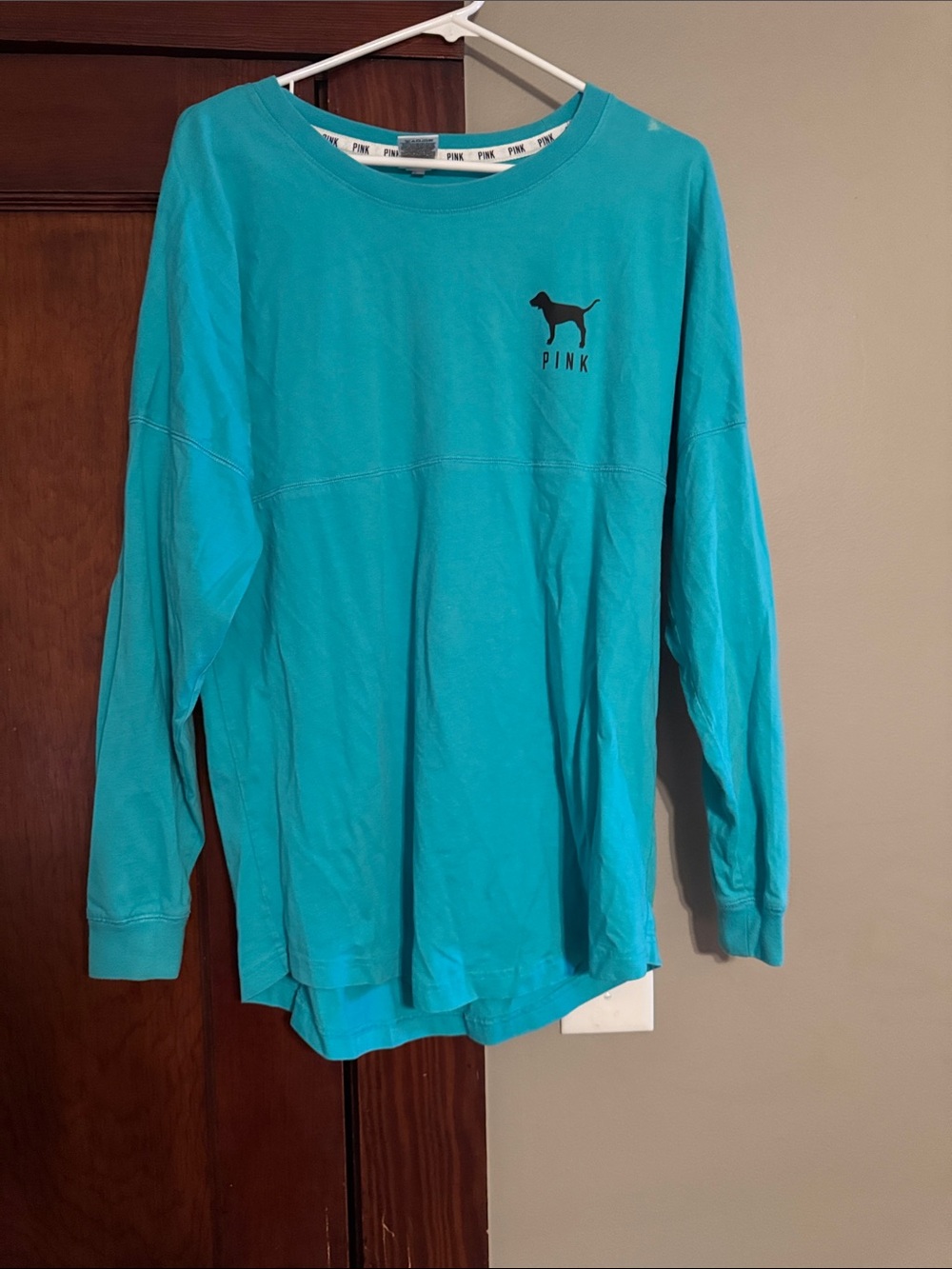 PINK Victoria's Secret Teal Long-Sleeve Crew Tee with Logo